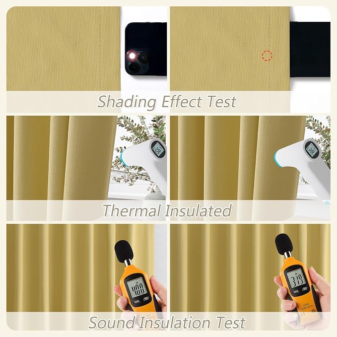 Guken Yellow 100% Blackout Linen Curtains 108 Inch Length 2 Panels Set - Image 5