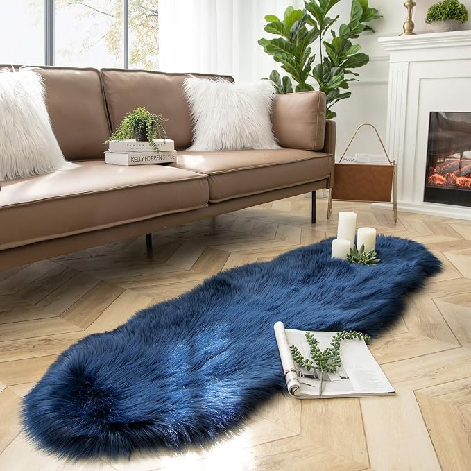 Ashler Faux Fur Rug, Dark Blue Area Rugs, Fluffy Sheepskin Fur Rug, Fuzzy Ultra - Image 3