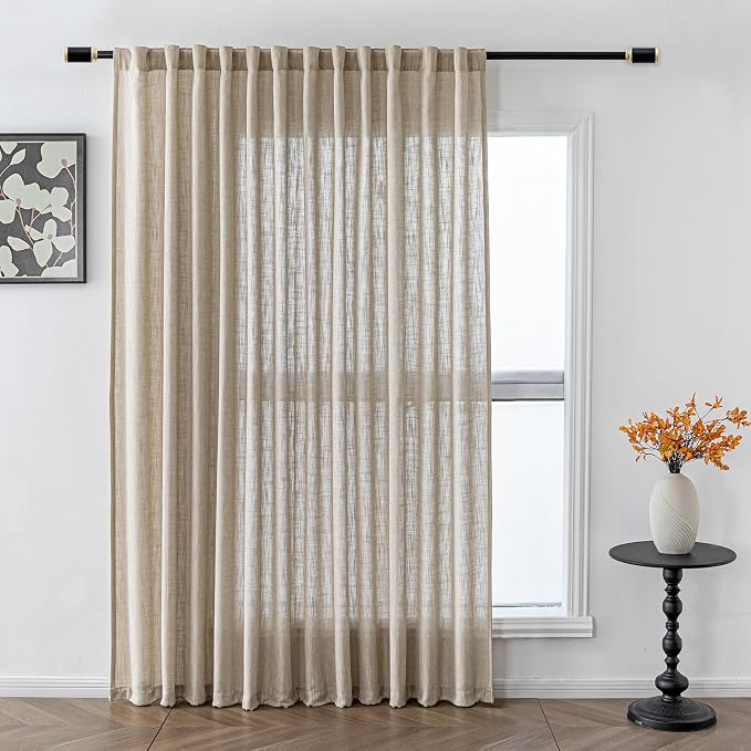 MYSKY HOME Cotton Curtains for Living Room Farmhouse Semi Sheer Light Filtering by MYSKYHOME