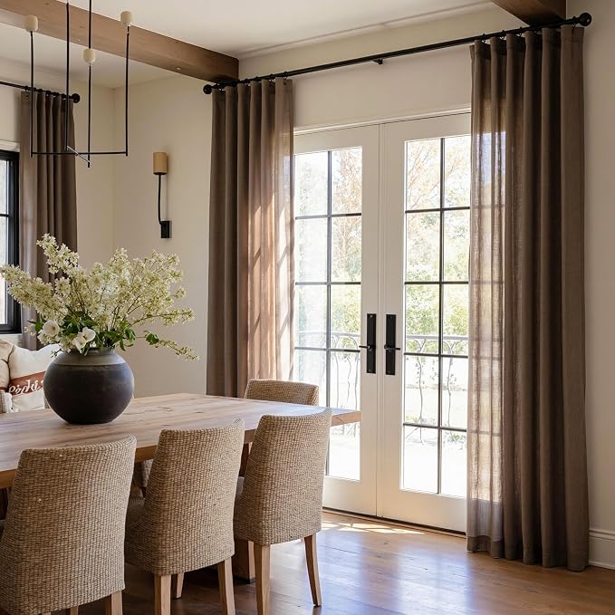 MYSKY HOME Dark Brown Sheer Curtains 63 inch Length Semi Sheer Curtains - Image 2