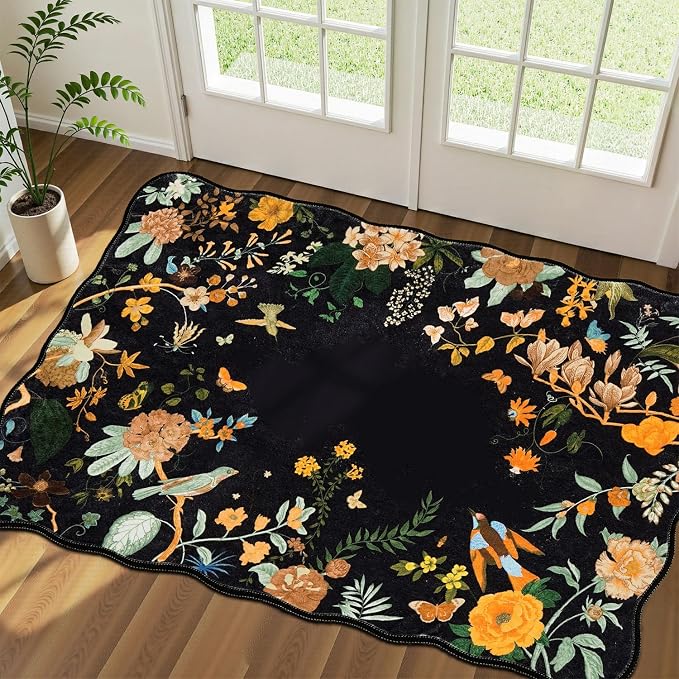 Rugflix Scalloped Floral Rug for Entryway, 2x3 Washable Non-Slip Kitchen Area by RugflixAreaRugs