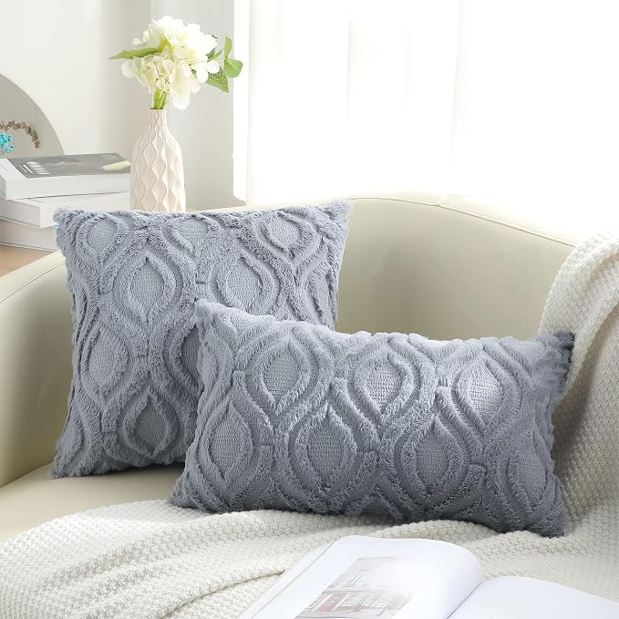 decorUhome Throw Pillow Covers 18x18 Inch Set of 2, Soft Plush Faux Wool Blue - Image 6