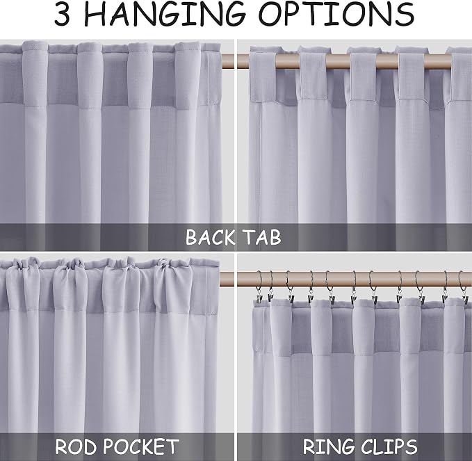 Nanspring Lavender Purple Linen Curtains 102 Inches Long - Image 2