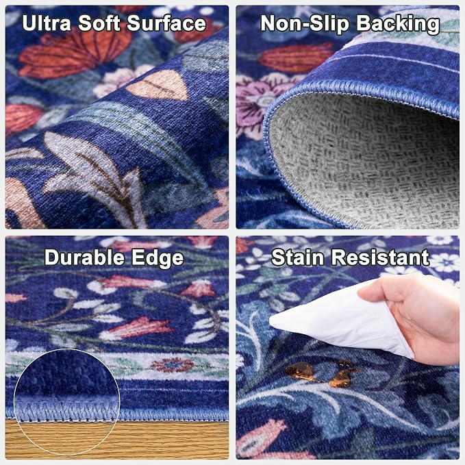 10x14 Area Rugs for Living Room: Floral Washable Rug Vintage Large Soft Boho - Image 6