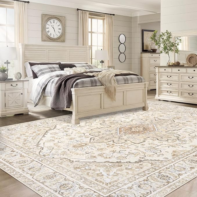 Area Rugs 8x10 Vintage Rug: Large Washable Living Room Rug Retro Medallion - Image 3