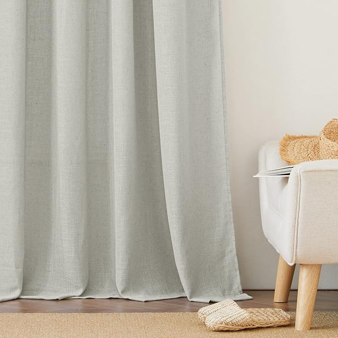 RYB HOME Grey Curtains Linen Blend Drapes, Semi Sheer Light Filtering Privacy - Image 6
