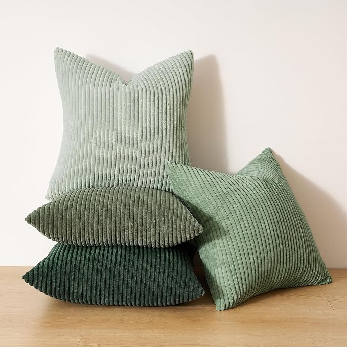 Topfinel Corduroy Throw Pillow Covers Pack of 2 Green 16"x16" No Insert - Image 5