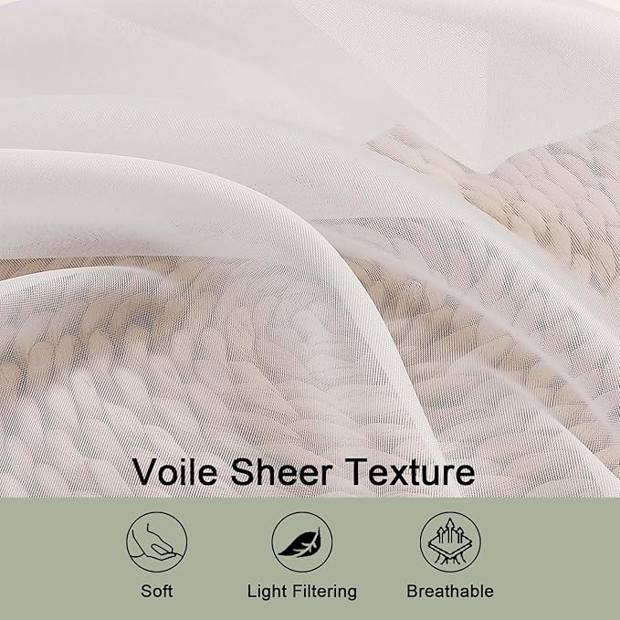 OWENIE Ivory Sheer Curtains 78 Inches Long 2 Panels Set, Ivory Sheer Curtain - Image 3