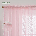 WAZZIO Boho Lace Curtains 63 Inch 2 Panels -Sheer Panel Drape Floral Pattern & - Image 6