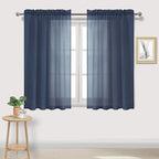 DWCN Navy Blue Sheer Curtains Semi Transparent Voile Rod Pocket Curtains by DWCN