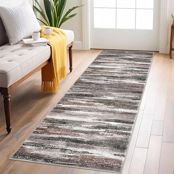 Lansny Modern Abstract Runner Rug 2x6, Dark Light Brown White Washable Kitchen by lansny