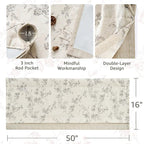 jinchan Linen Kitchen Valance for Windows 16 Inch Gray Floral Double Layer - Image 6