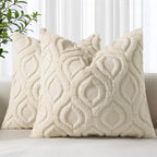 decorUhome Throw Pillow Covers 26x26 Inch Set of 2, Soft Plush Faux Wool Beige by decorUhome