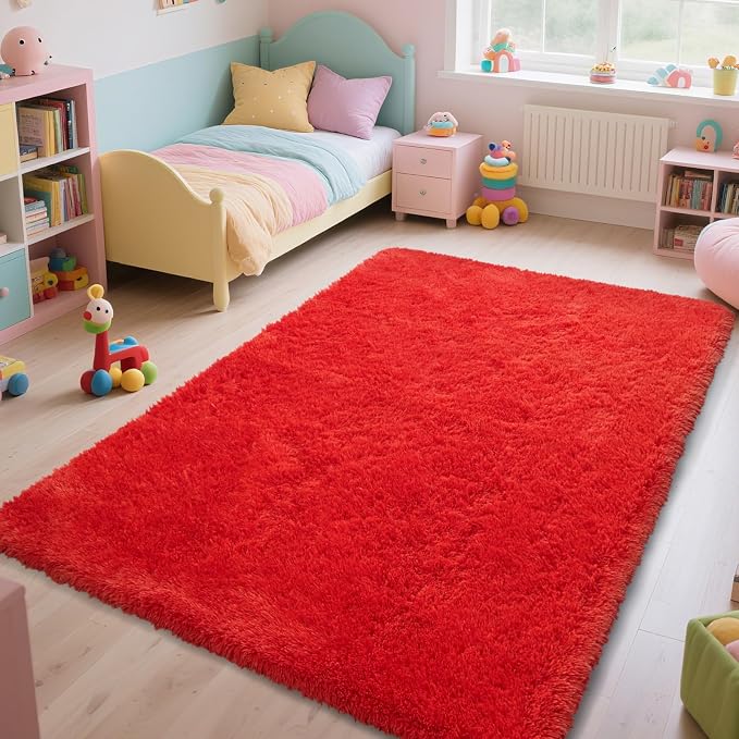 Red Shag Area Rugs for Bedroom Living Room, Ultra Soft Fluffy Christmas Area - Image 6