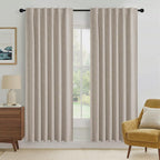 RYB HOME Natural Beige 100% Blackout Linen Curtains 72 inch Long, Thermal by RYBHOME