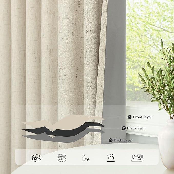 Linen Drapes for Living Room Darkening 100% Blackout Curtains 86 Inch Length 2 - Image 5