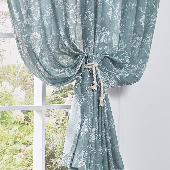 jinchan Linen Floral Curtains for Living Room, 63 Inch Length Curtains - Image 2