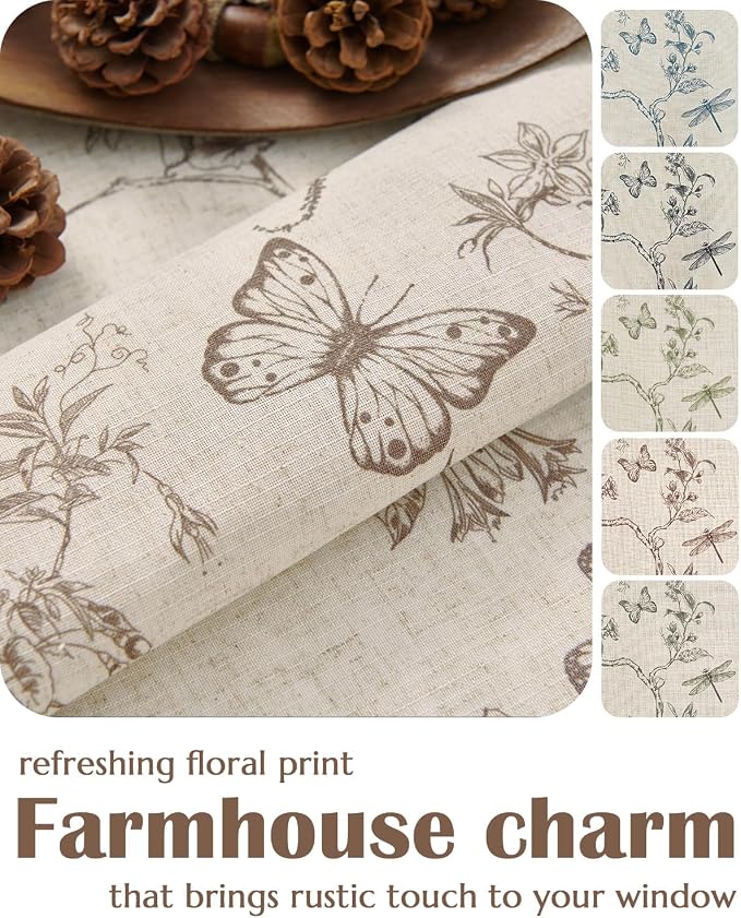 jinchan Floral Linen Curtains for Living Room 96 Inch Length Butterfly Curtain - Image 8