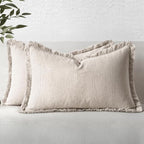 MIULEE Decorative Lumbar Throw Pillow Covers Neutral Linen Fringe Throw Pillows by MIULEE