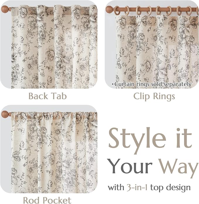 jinchan Linen Blend Curtain Floral Curtains - Image 4