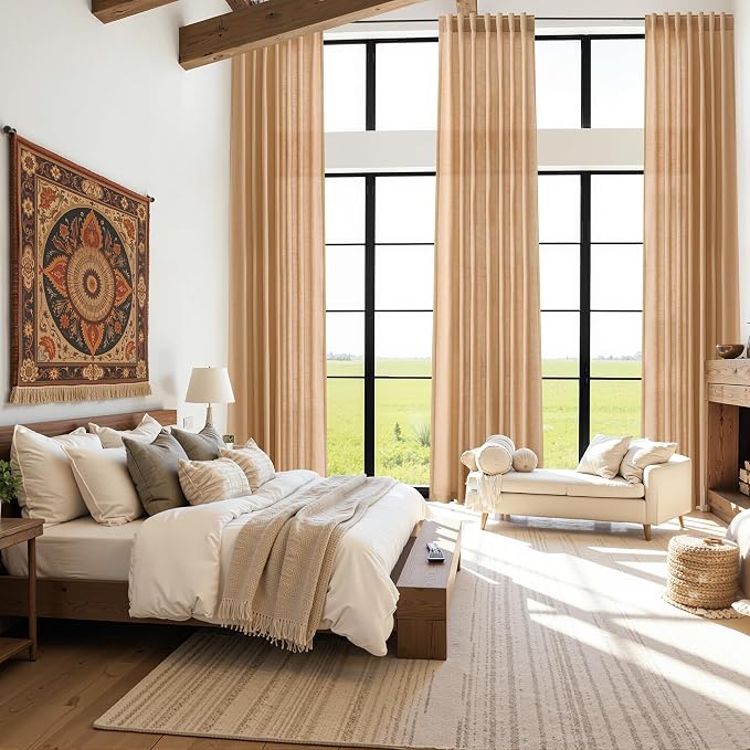 Nanspring Camel Linen Curtains for Living Room Extra Long 132 Inches Long Back - Image 7