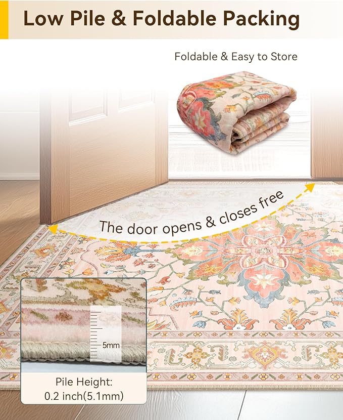 RELEANY Area Rugs 4'x6' Washable Non-Slip, Floral Vintage Distress Print - Image 6