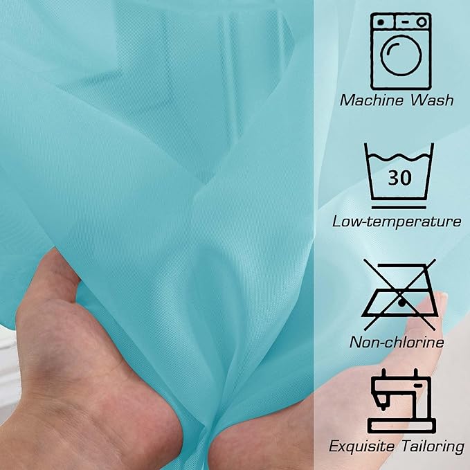 OWENIE Aqua Sheer Curtains for Bedroom Living Room 90 Inches Long, Elegant - Image 5