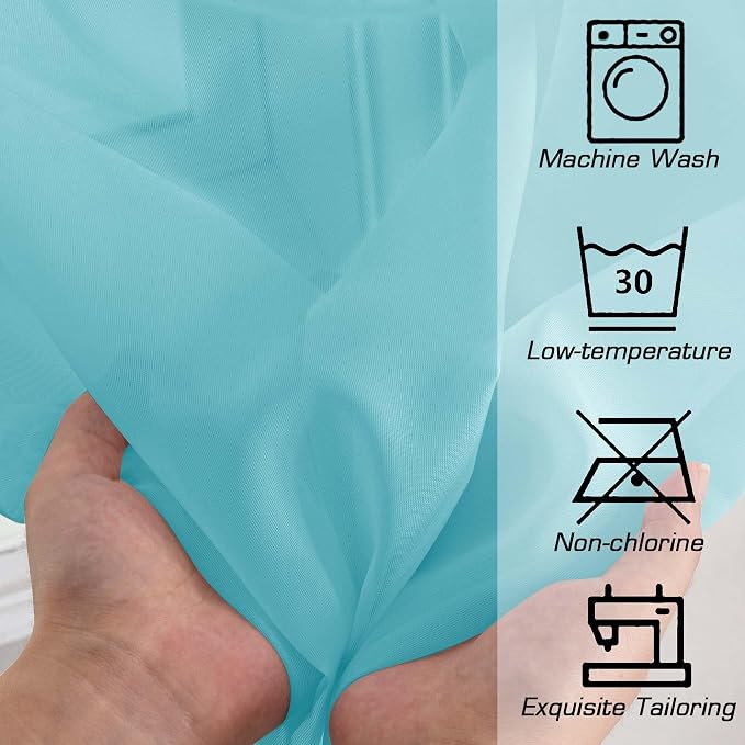OWENIE Aqua Sheer Curtains for Bedroom Living Room 54 Inch Length 2 Panels Set - Image 5