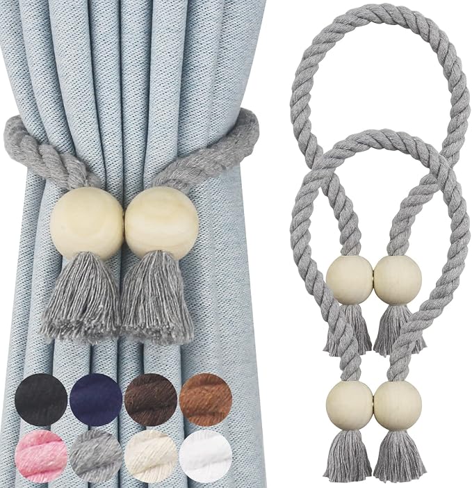 2 Pack Magnetic Curtain Tiebacks Cotton Hand Woven Tie Back Decorative Rope by CurtianTiebacks