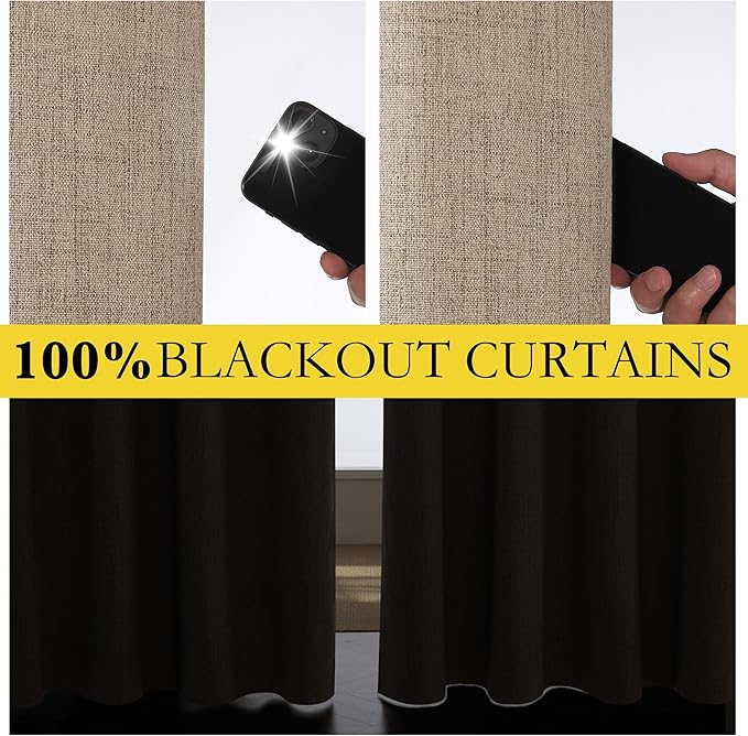NICETOWN Burlap Vintage Open Linen Weave Flax Thermal Curtains, 100% Blackout - Image 5