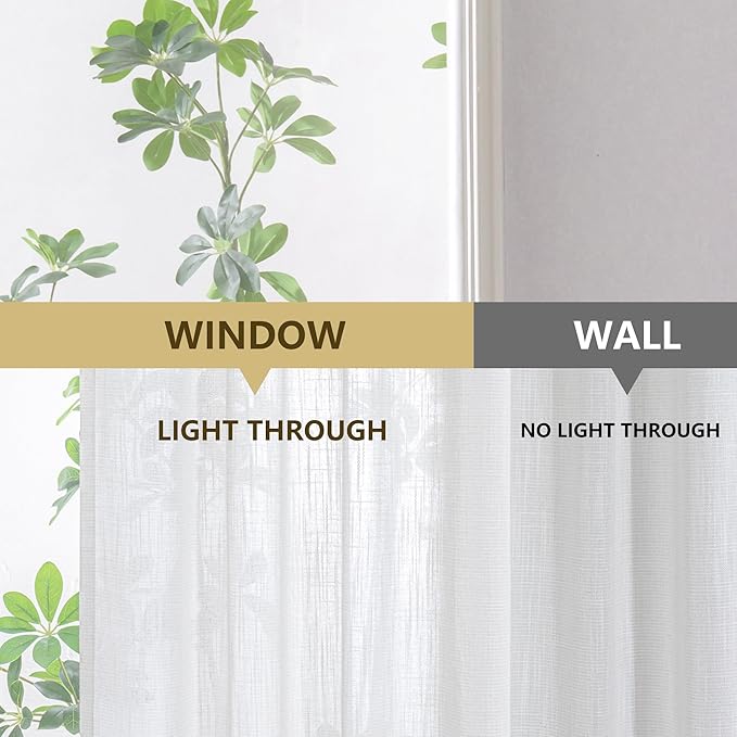 MYSKY HOME Natural Linen White Curtains 80 Inches Long, Semi Sheer Soft Cotton - Image 6