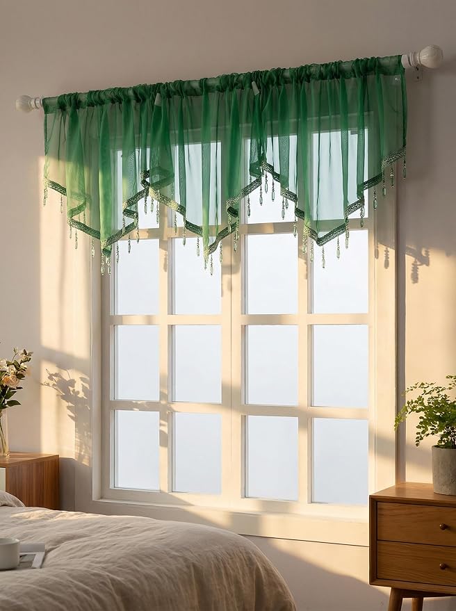Molaxhome Swag Curtain 51 inch Length Rod Pocket Scalloped Curtain Valance - Image 5