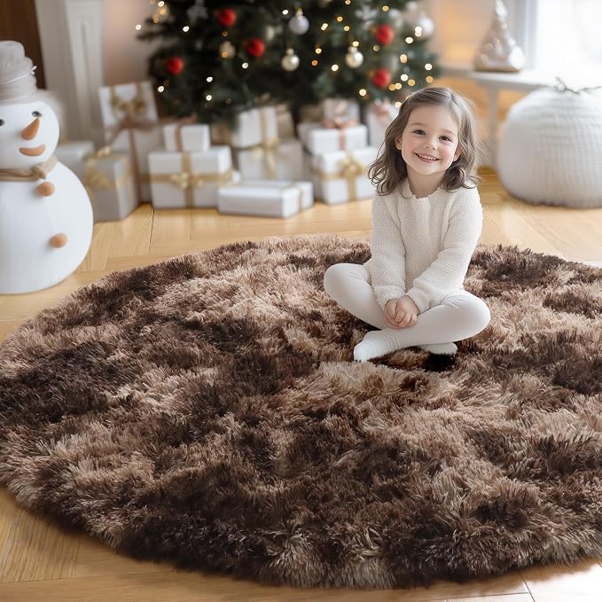 Amdrebio Tie-Dyed Brown Round Circle Rugs 4Ft - Image 4