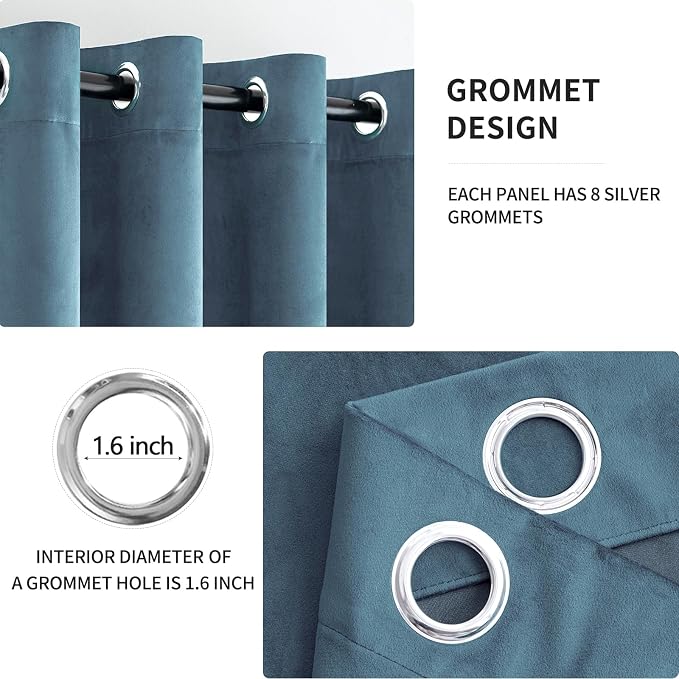 MIULEE Velvet Curtains Dark Slate Elegant Grommet Curtains Thermal Insulated - Image 2
