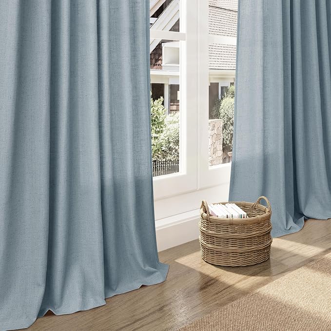 Nanspring Light Blue Linen Curtains 102 Inches Long Rod Pocket Back Tab Drapes - Image 6