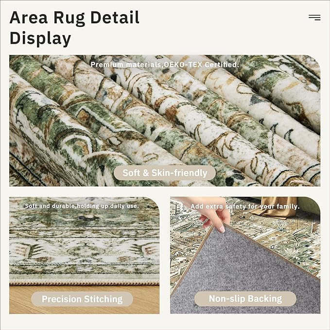 6x9 Area Rugs for Living Room Non-Slip Washable Rugs 6x9 Vintage Rug for - Image 5