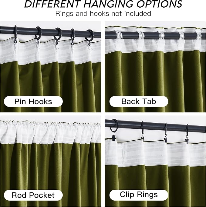 RYB HOME Moss Green Velvet Curtains 84 inches - Image 4