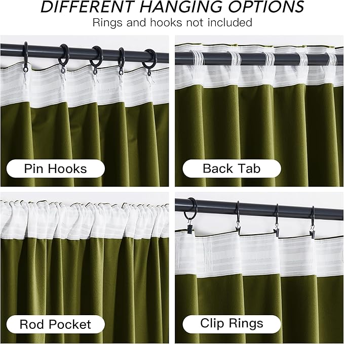 RYB HOME Moss Green Velvet Curtains 90 inches, Luxury and Soft Velvet Fabric - Image 4