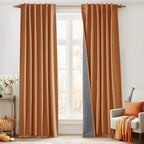 RYB HOME Burnt Orange Total Blackout Curtains Linen Texture, Rustic Fall by RYBHOME