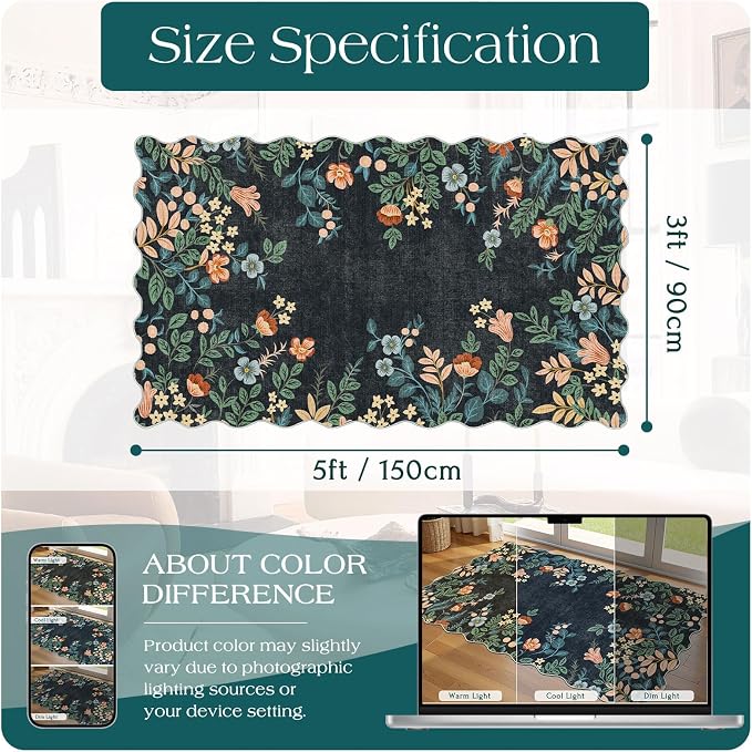 Black Floral Entry Rug - Image 6
