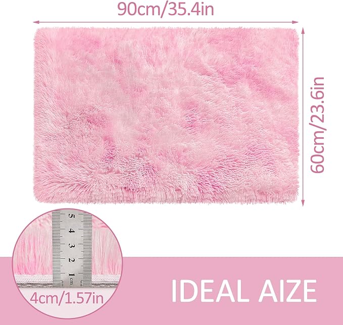 Small Area Rug for Bedroom 2x3ft Mini Tie-Dye Pink Fluffy Rug Mat Bedside Throw - Image 2