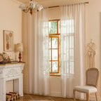 MYSKY HOME 90 Inch Boho Cream Semi Sheer Curtains Light Filtering Back Tab by MYSKYHOME