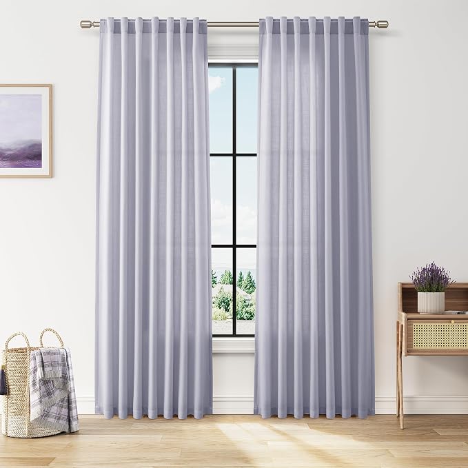 Nanspring Lavender Purple Linen Curtains 84 Inch Length 2 Panels Set by Nanspring