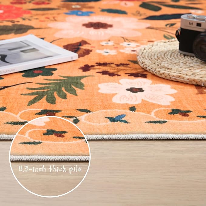 Rugcomf Living Room Rug 6x9 Rug Machine Washable Boho Area Rug Non Slip Floral - Image 4
