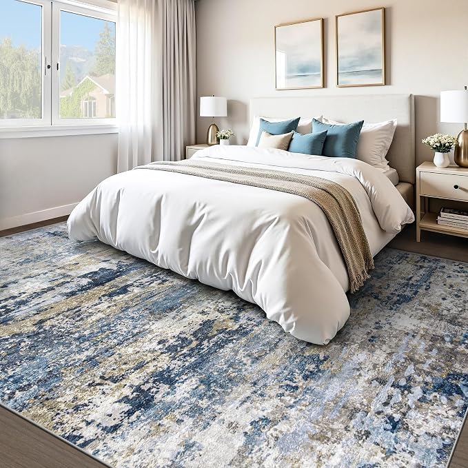 Area Rugs 10x14 Living Room: Washable Rug Modern Abstract Neutral Soft Non-Slip - Image 5