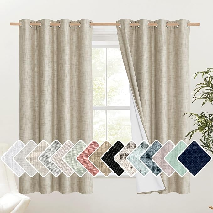 NICETOWN Taupe 100% Blackout Linen Curtains 45 inch Long Burg, Farmhouse Thick by NICETOWN