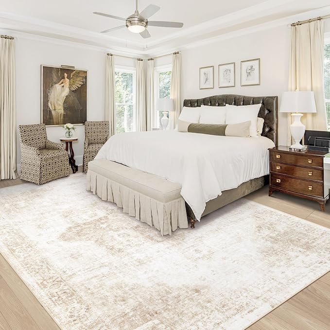 Area Rug 9x12 Washable Rug, Vintage Boho Medallion Rugs Non-Slip Soft Low Pile - Image 2