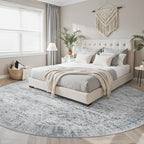8x8 Grey Round Rug 8ft Living Room Circle Rug Vintage Round Area Rug Non Slip - Image 2