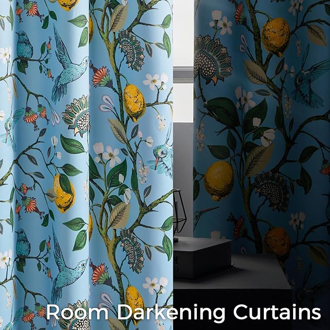 Topfinel Kitchen Curtains 45 Inch Length Blue Vintage Blackout Curtains - Image 4
