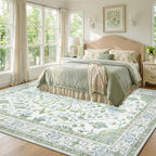 Area Rugs 8'x10' Washable Non-Slip, Floral Vintage Distress Print Pattern - Image 2
